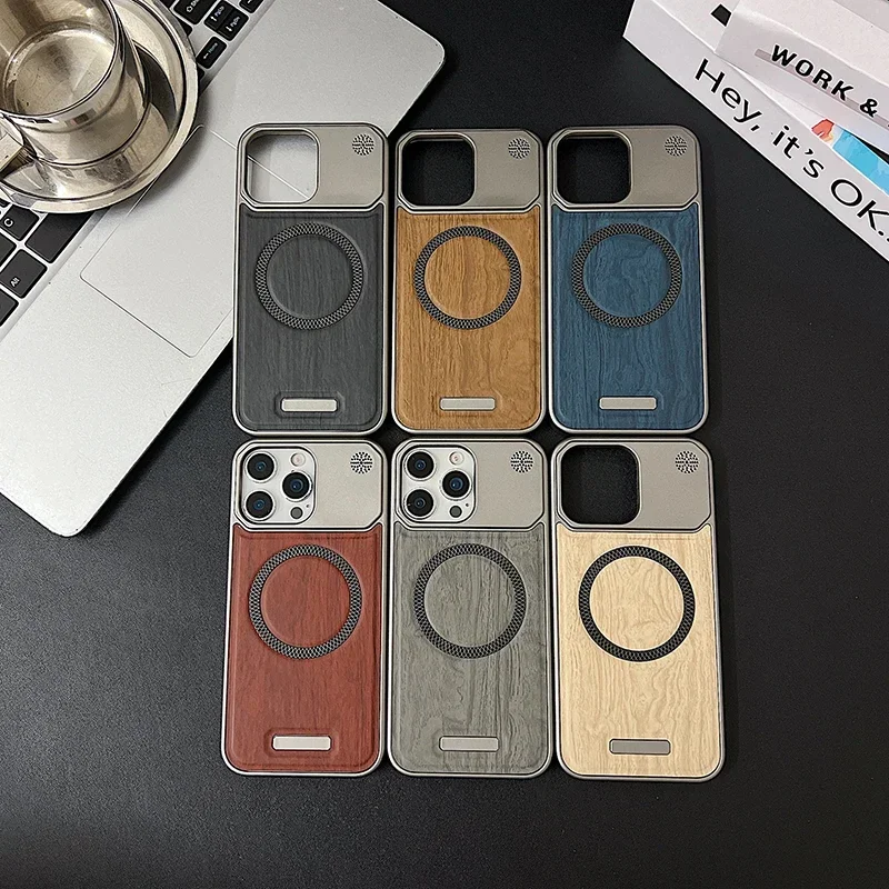 Magnetic Phone Case Wood Grain Leather For Iphone Pro Max Plus_voghion.com
