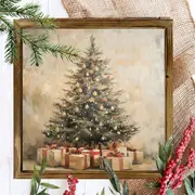 Vintage-Holzschild mit Weihnachtsbaum – 20,3 x 20,3 cm, rustikale Weihnachtsdekoration. Perfekt für Wohnzimmer, Küche oder als festliches Geschenk._voghion.com
