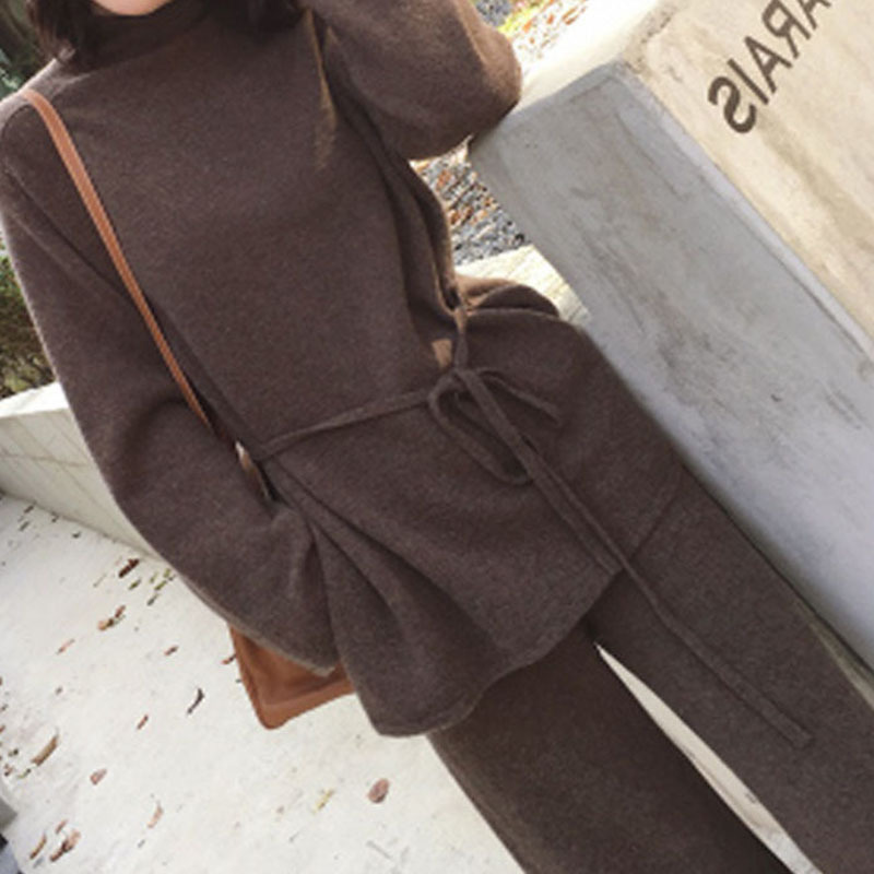Elegantes Damen Strick Zweiteiler Mit Weitem Bein Und Oberteil_voghion.com