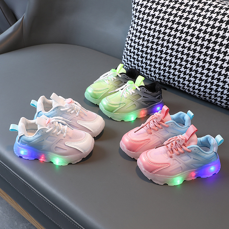 Girls' Sneakers Led Lights Light Up Boys' Gradient Mesh Shoes