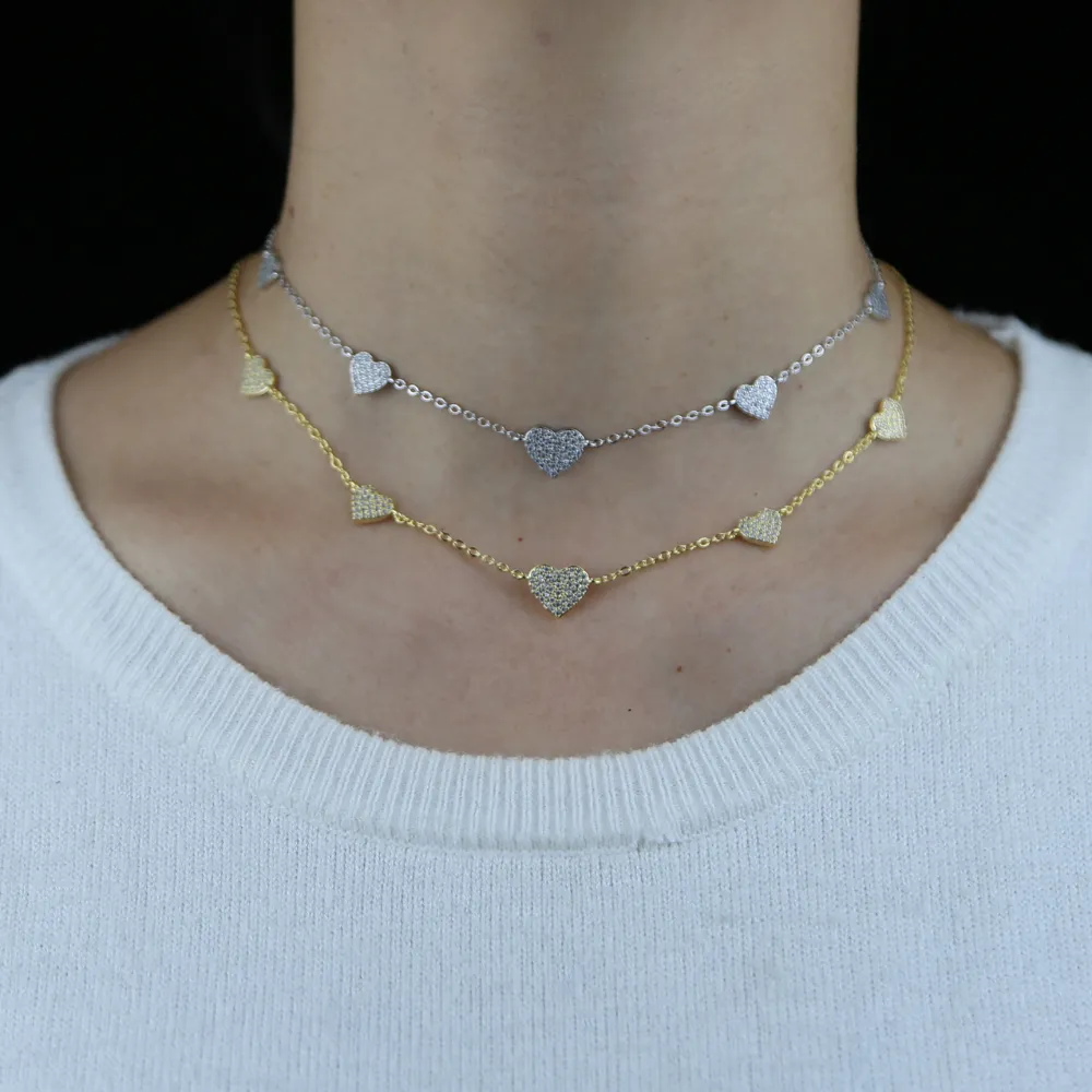 Chains Gold Sier Color Minimal Delicate Heart Pendant Necklace Bling Cz Station Charm Choker Mother's Day Gift Jewelry_voghion.com
