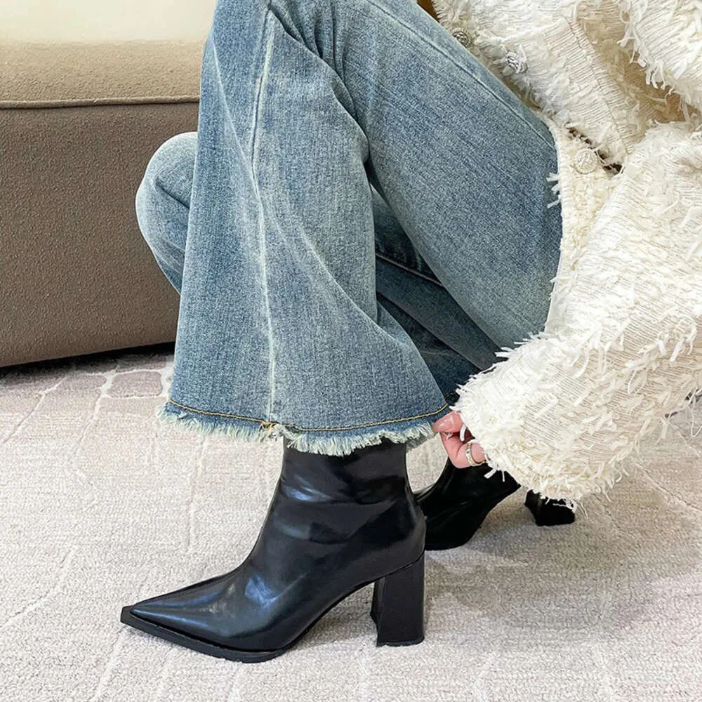 Winter  Ankle Fashion Back Zippers Pointed Toe Ladies Elegant Short Boots High Heel Women's Footwear_voghion.com