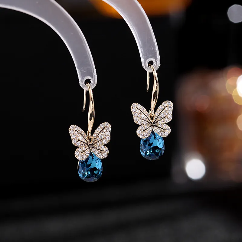 Boucles d'oreilles de style coréen de nouvelle marque 2024, ensemble de micro-boucles d'oreilles minimalistes en zircon, boucles d'oreilles papillon en cristal bleu_voghion.com