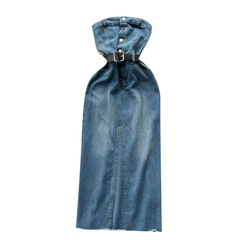 Sieviešu seksīga, seksīga meitenes džinsa kleita ar caurulīti sievietēm ar slaidu vidukli, elegantu dizainu, šķeltu un neapstrādātu malu, vienrindas_voghion.com