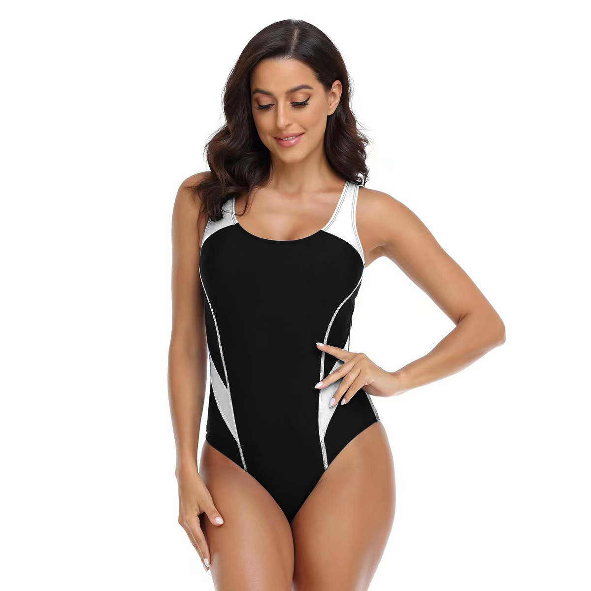 Women's Competition Fashion Sports Colorblock Triangle One-Piece Swimsuit Women_voghion.com
