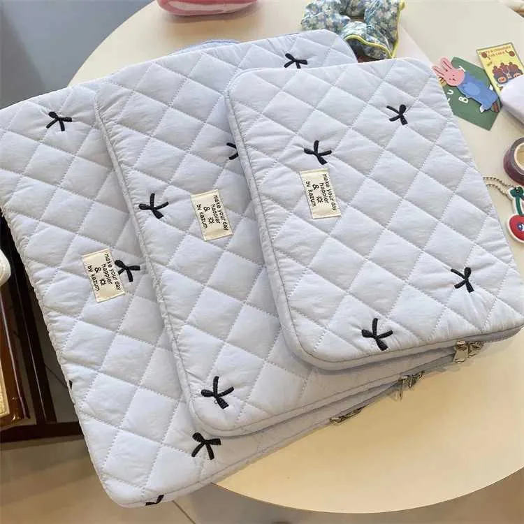Süße Schleife Stickerei Computer Tasche Tablet Sleeve Fall 11 13,3 14 15,6 Zoll Frauen Laptop-Hüllen für Buch Ipad HP_voghion.com