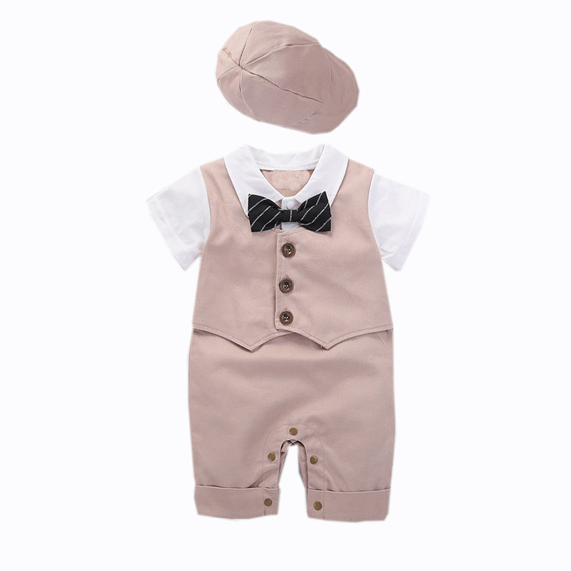 Mutter & Kinder Sommer baby kleid gentleman kleid junge kurzarm weste overall/klettern anzug + hut_voghion.com