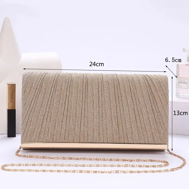 Womens Pleated Sequin Evening Clutch Wedding Purse Bride Handbag Chain Crossbody For Banquet Party Dinner Bag 240807_voghion.com