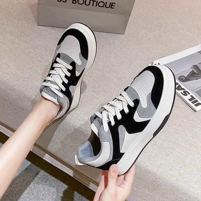 Lapos futócipő platform cipők nyári tavaszi hétköznapi bőr női sportcipő vastag fekete 240809_voghion.com