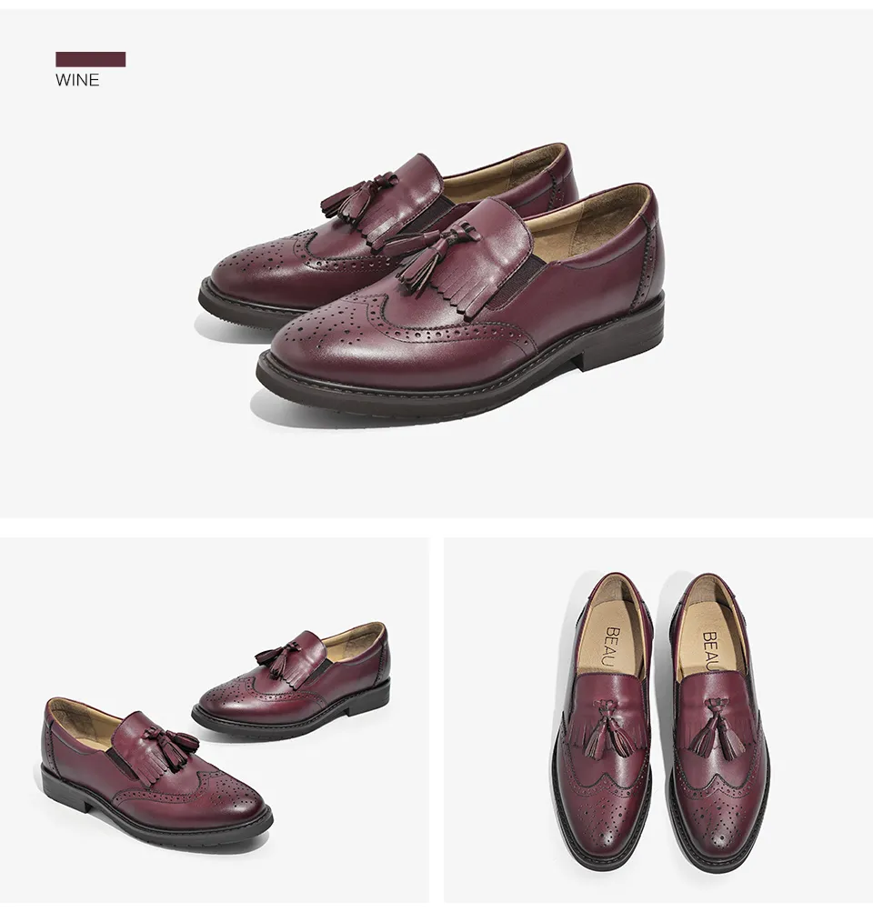 Damen Leder Brogue Slipper Freizeitflachschuhe Frühling Herbst_voghion.com