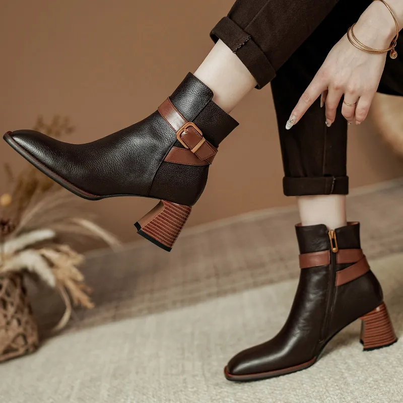 2024 New Autumn Square Toe Chunky Heel Shoes For Ankle Winter Women High Heels Modern Boots A386_voghion.com