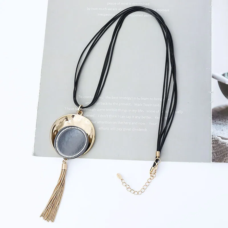 Collares colgantes con borlas redondas geométricas retro, collar con personalidad, cadena larga para mujer, joyería para el cuello_voghion.com
