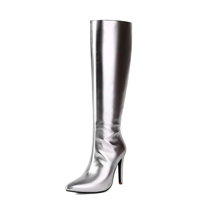Mode hoge hakken puntige damesschoenen 40-47 grote maat effen kleur hot mom hoge laarzen_voghion.com