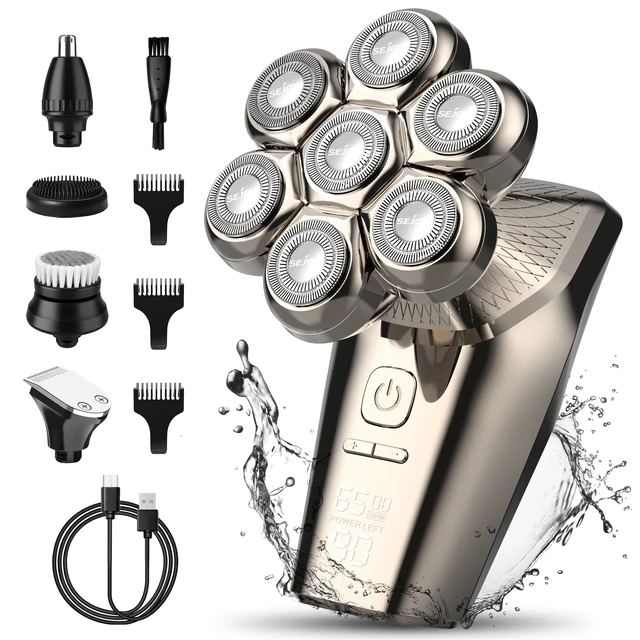 Electric Head Shaver for Bald Men 7 Blade ating Razor Hair Trimmer USB Rechargeable LED Diplay Waterproof Beard_voghion.com