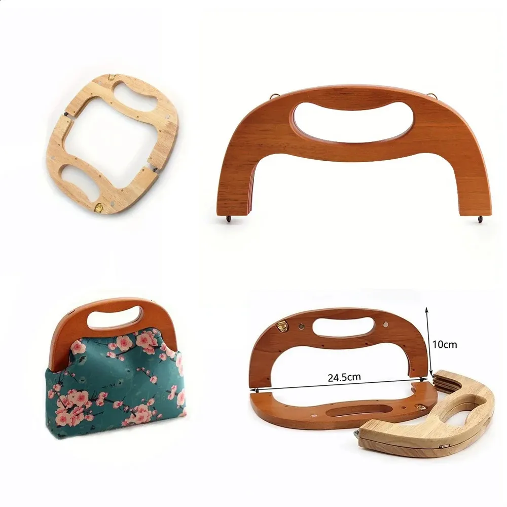 1PC 24,5 cm in legno massello cammello oro uncinetto fai da te clip telaio borsa per la cena manico in legno 240731_voghion.com