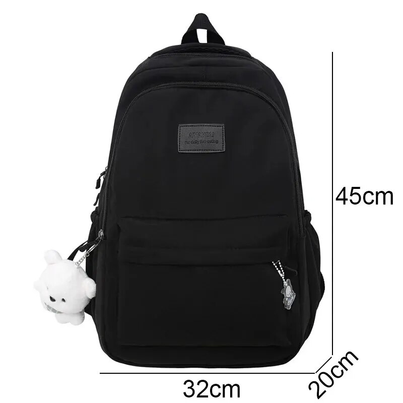 Waterproof Teenage Bookbag Nylon Rucksack Fashion Girl Backpack Women Shoulder Bag High School Schoolbag Black_voghion.com