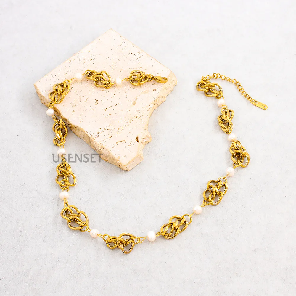 Catene Donna Uomo Perla Collana Cubana Moda Oro Colore Irregolare Unico Audacemente Acciaio Inossidabile Catena Gioielleria_voghion.com