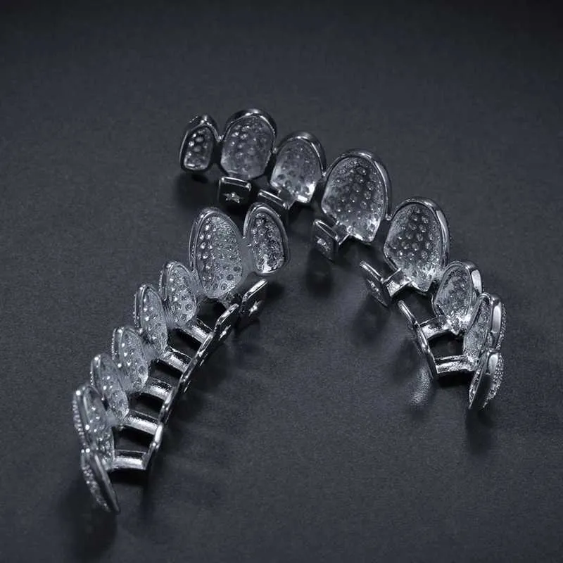 Iced Out 14K Gold Grills Kristall Zähne Oben Unten Diamant Grillz Hip Hop Bling Kubikzircon Rapper Körperschmuck7425554_voghion.com