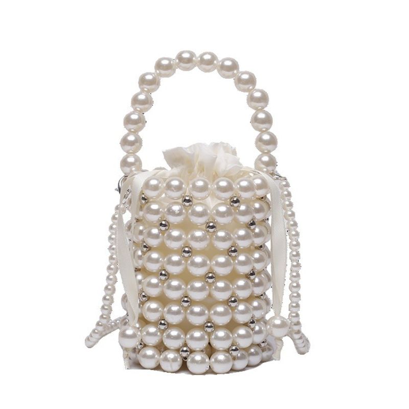 Handgefertigter gewebter Eimer 2024 Neue koreanische Perlenhandtasche für Damen mit einer Schulter_voghion.com
