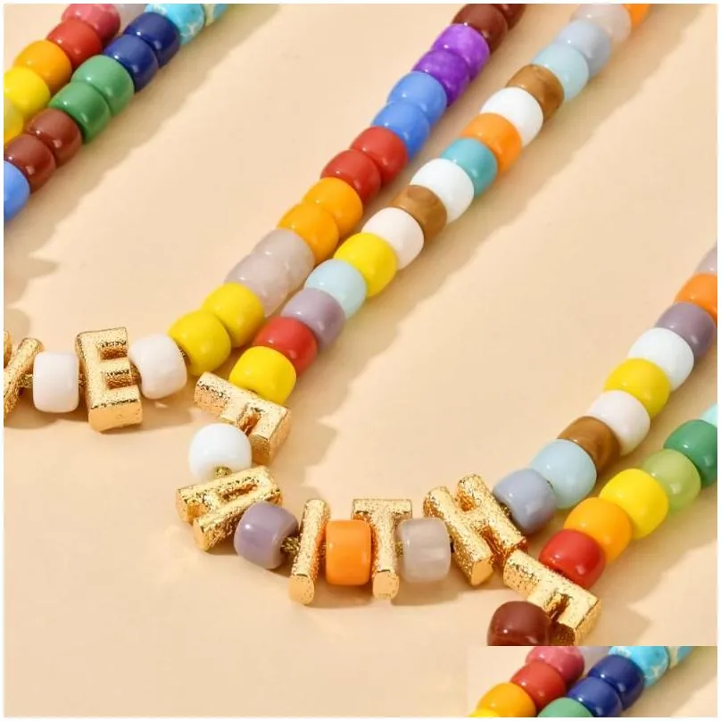 Handmade Beaded Letter Necklace With Natural Stone Beads Boho_voghion.com