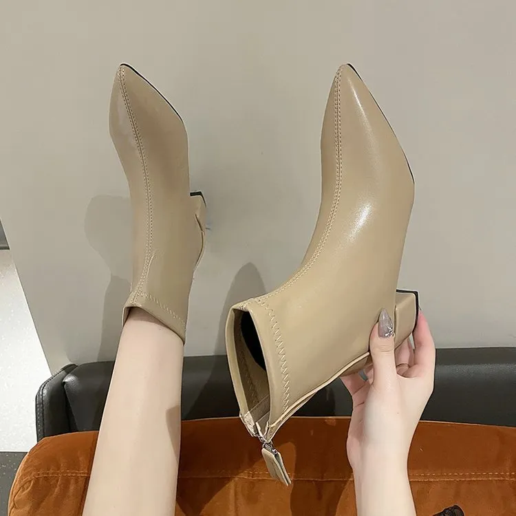 Women's Elegant Black Soft Leather High Heel Pointed Toe Slimming Stretchy Knee-length Boots New Arrival Autumn/winter_voghion.com