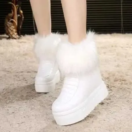 Scarpe invernali calde con zeppa, tacco alto nascosto, cerniera laterale nera, da donna, con plateau e altezza maggiorata_voghion.com