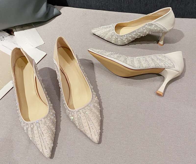 Damen High Heels, Slim Spring 2025, 7 cm kleiner Absatz, spitze französische Einzelschuhe_voghion.com