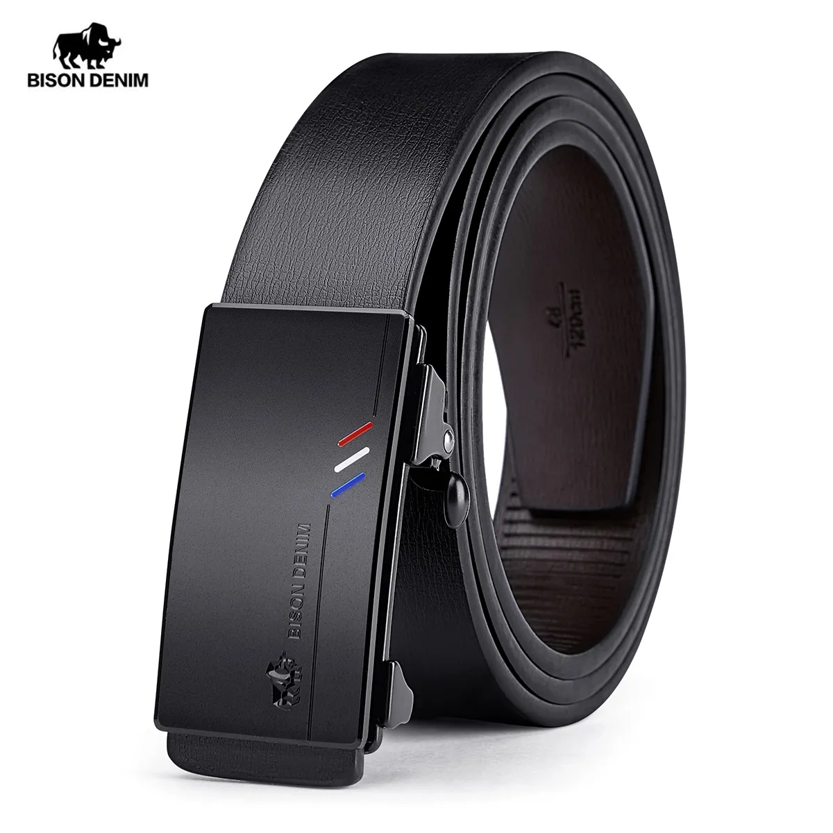 BISON DENIM automatique mâle Cummerbunds ceinture en peau de vache hommes noir véritable ceintures en cuir marque 230412_voghion.com