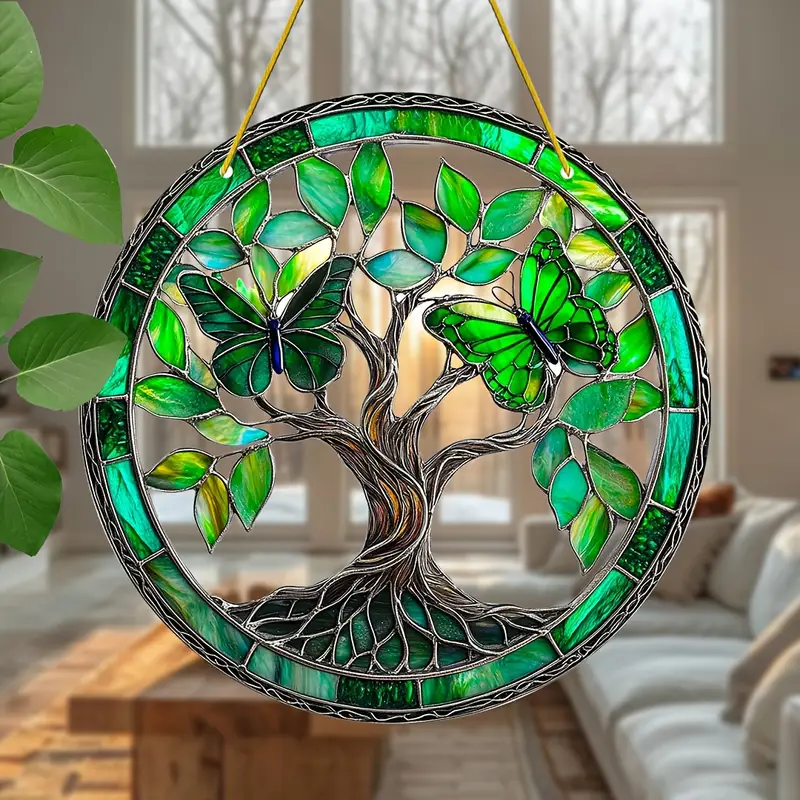 Emerald Butterfly Tree Of Life - 8" Acrylic Spiritual Art. Serene Decor For Meditation Spaces Or Mindful Gifts._voghion.com