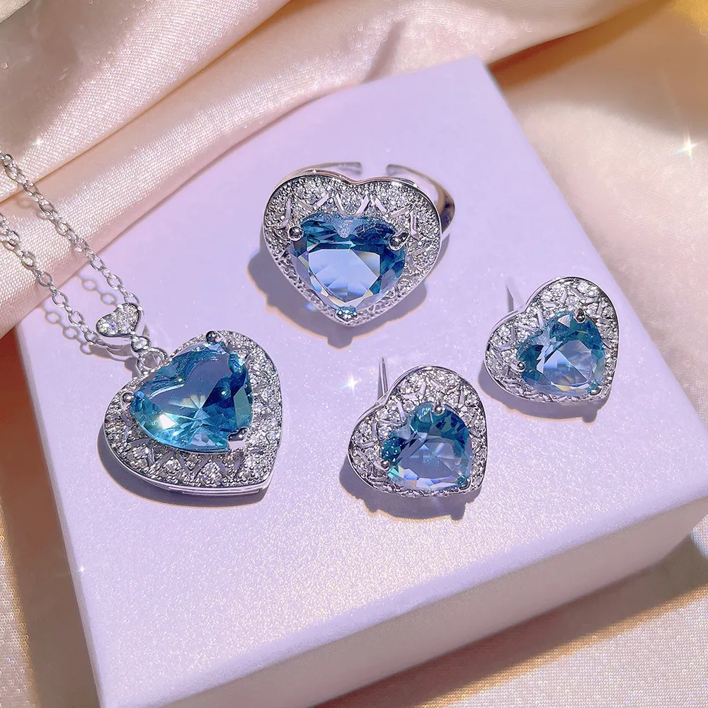 collana pendente fiore diamante designer argento carino dolce rosa cristallo splendente cz zircone choker collane orecchini orecchio_voghion.com