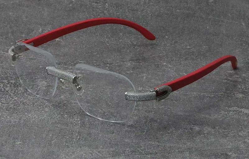 2022 Nuovo Nero Mix Bianco Montature in Corno di Bufalo Occhiali da Sole in Legno Senza Montatura con Diamanti incastonati Occhiali da Uomo Donna con Decorazione C Rocce_voghion.com