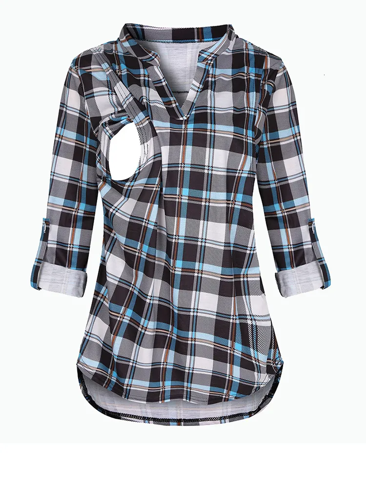Tees Annelik Emzirme Tişörtü V Yaka Bluzlar Gömlekler Uzun Kollu Çizgili Emzirme Üstleri Hamile Kadınlar İçin Giysiler_voghion.com