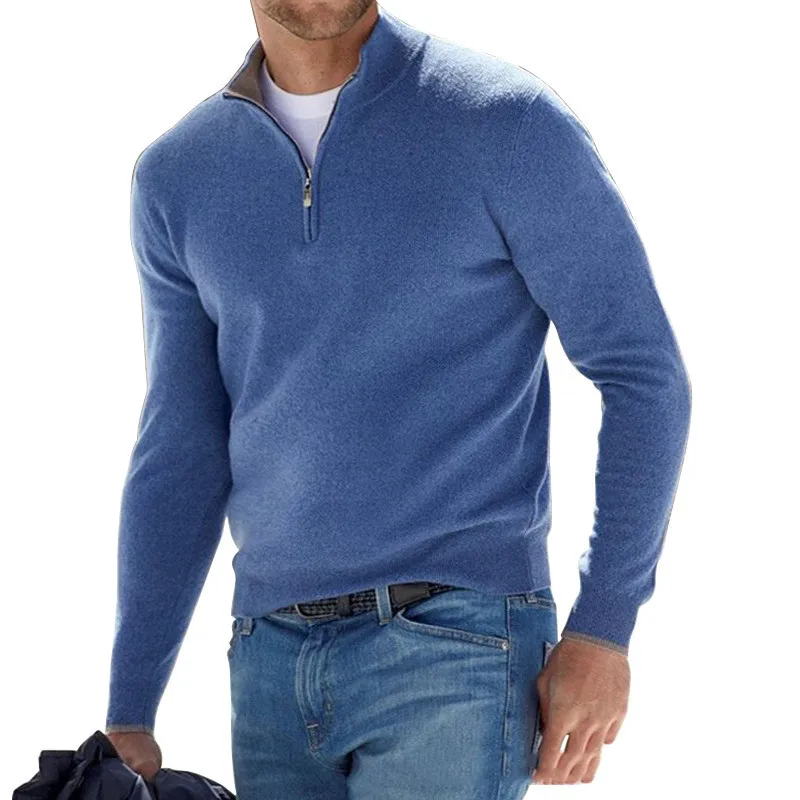 Maglioni da uomo, maglione in lana con cerniera a un quarto, manica lunga, caldo, tinta unita, per esterni, autunno e inverno_voghion.com