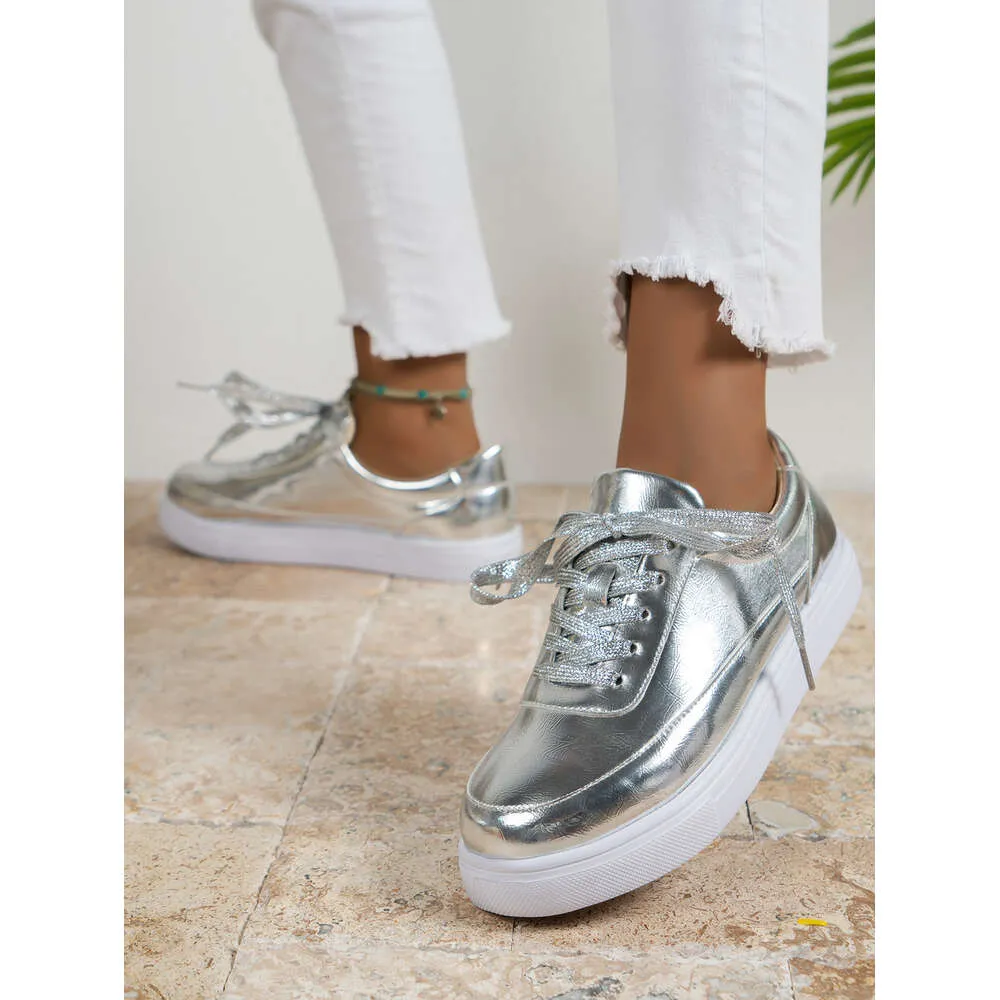 Scarpe da donna autunnali nuove, casual, con suola spessa, con allacciatura piatta, per esterni, con un solo lato luminoso_voghion.com