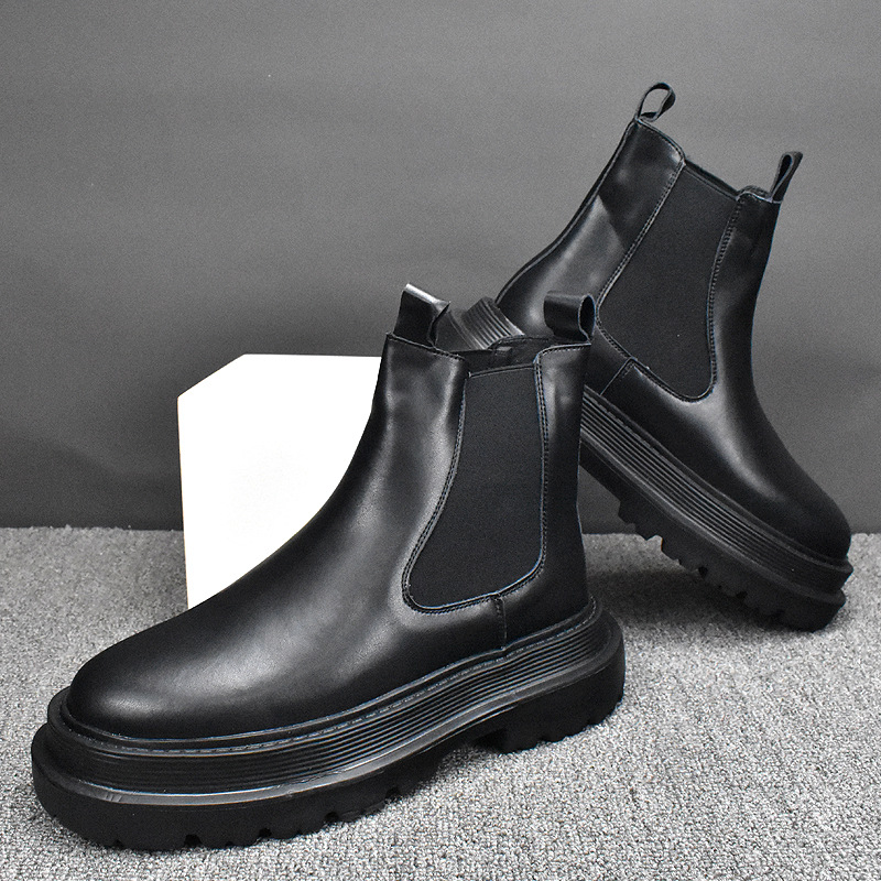 with Men’s High-top Martin Boots, Breathable British Slip-on Shoes