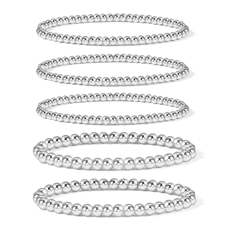 High Quality Hematite For Women Easy Wear 14K Gold Plated Bead Ball Stretchy Elastic Bracelet_voghion.com