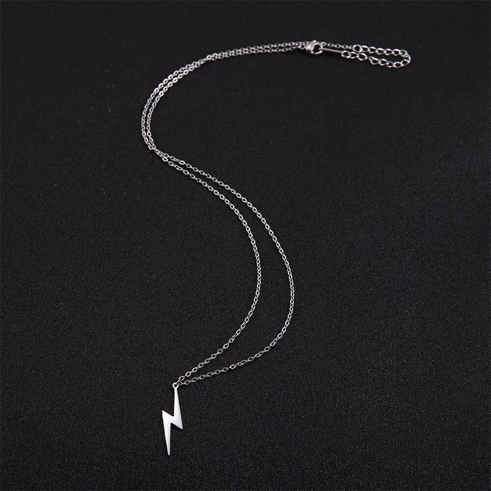 Collier pendentif éclair en acier inoxydable pour femme et homme_voghion.com