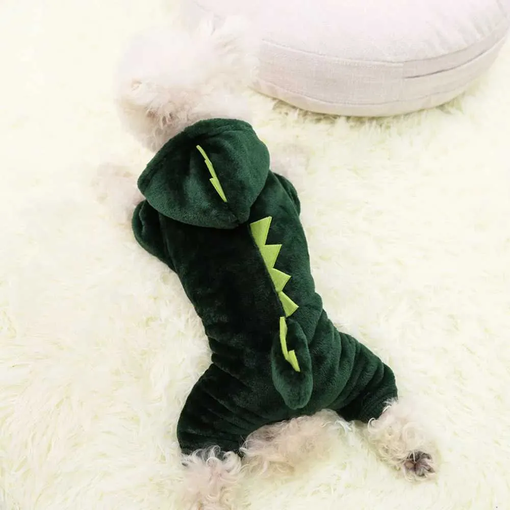Felpe con cappuccio di dinosauro di Halloween Giacca calda per cani di piccola taglia Costume di Natale per gatti Vestiti per animali domestici per cuccioli Gattino Verde_voghion.com