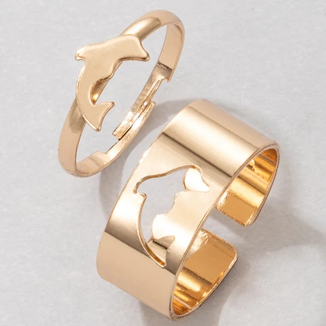 Ready Stock Vintage Simple Animal Butterlfly Star Moon Heart Open Rings for Women Girls Gothic Jewelry Punk Black Couple Ring Set_voghion.com