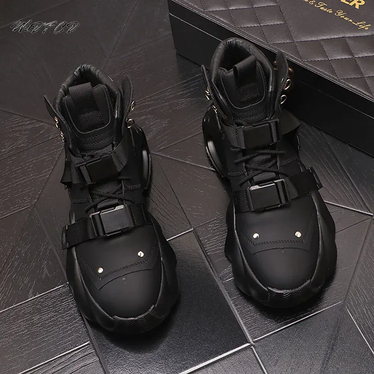High Top Chunky Sneaker Men Air Cushion Fashion Casual Genuine Leather Cowhide Height Increased Platform Shoes_voghion.com