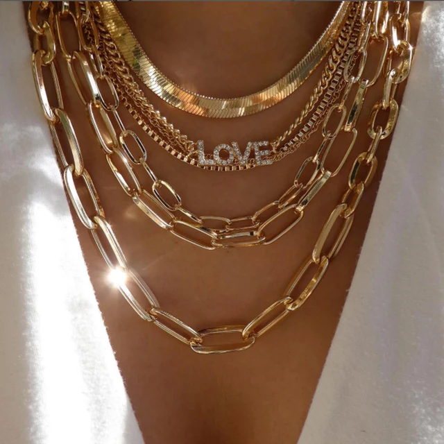 Heiße Verkäufe Vintage Neue Gold Farbe Mehrere Stile Halskette Für Frauen Boho Trendy Multi-Schicht Kristall Anhänger Halsketten Set Schmuck_voghion.com
