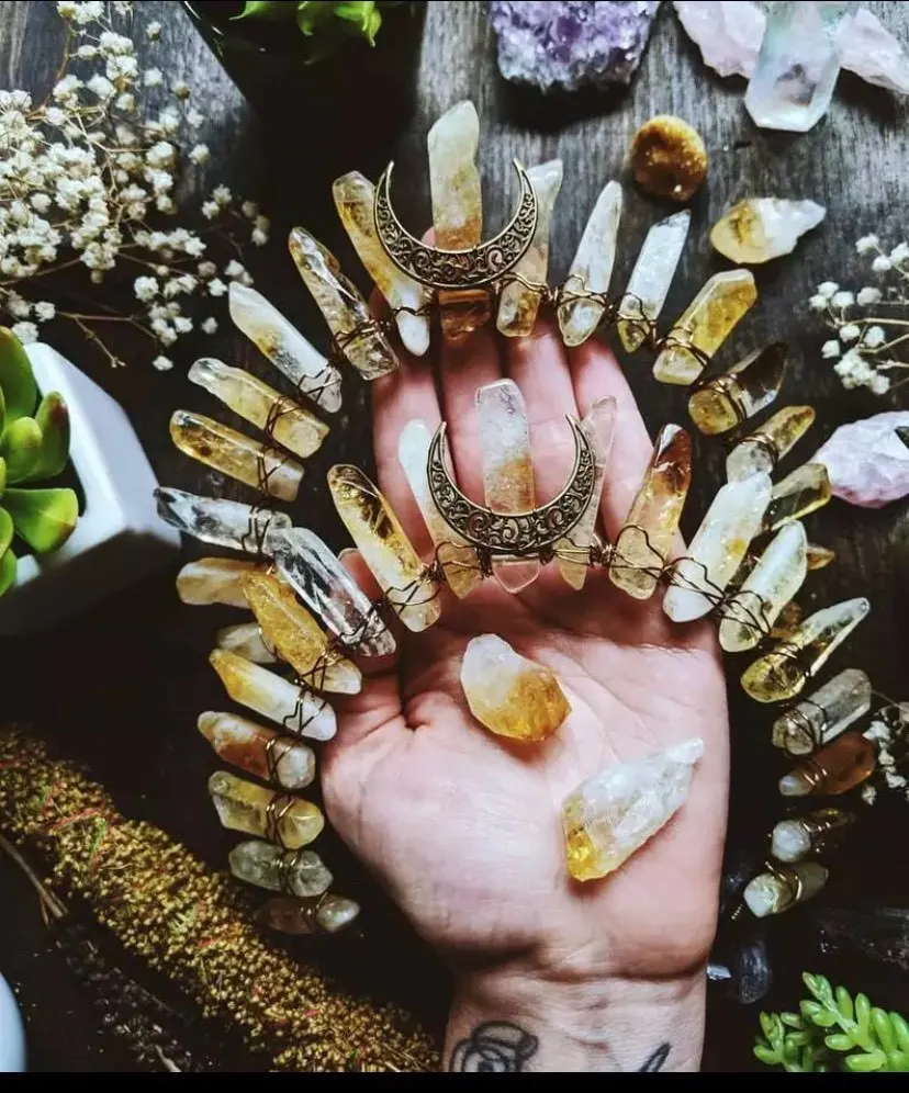 Wedding Real Crystal Quartz Druzy Crown Gothic Moon Raw Stone Wand Hairpin Tiara Witchcraft Comb Hair Woman Wed_voghion.com