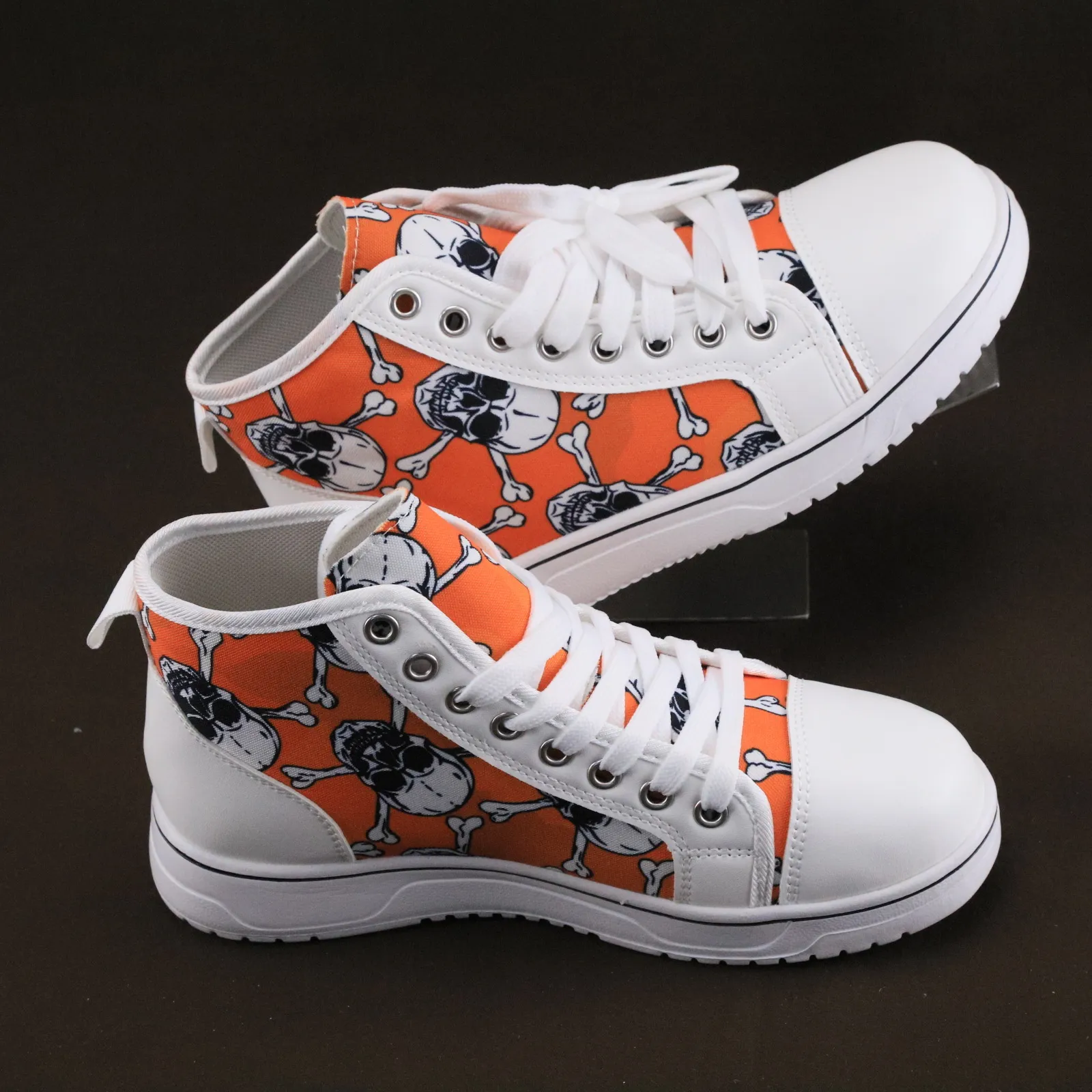 Scarpe casual in tela con lacci e stampa 3D a forma di teschio di Halloween, scarpe da ginnastica piatte da donna_voghion.com