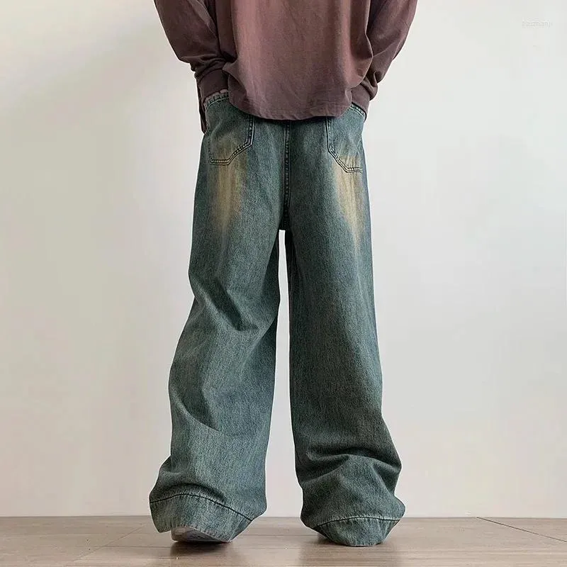 Moške kavbojke Y2K moške korejske priložnostne grunge modre cargo hlače vrečaste vintage ulične modre široke hlače iz pranega jeansa, prevelike_voghion.com