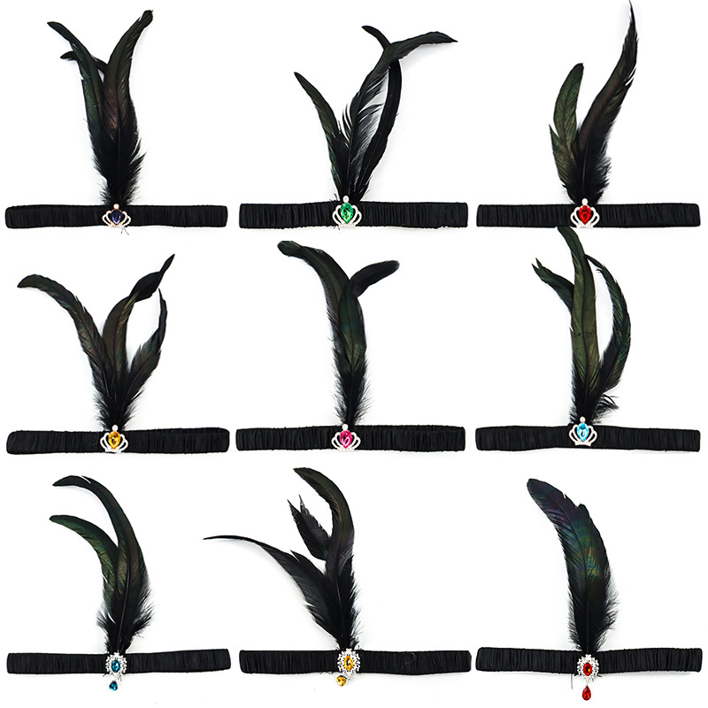 Festa di Halloween per single con accessori per capelli neri Fascia per capelli con piume a sfera Gatsby degli anni '20_voghion.com