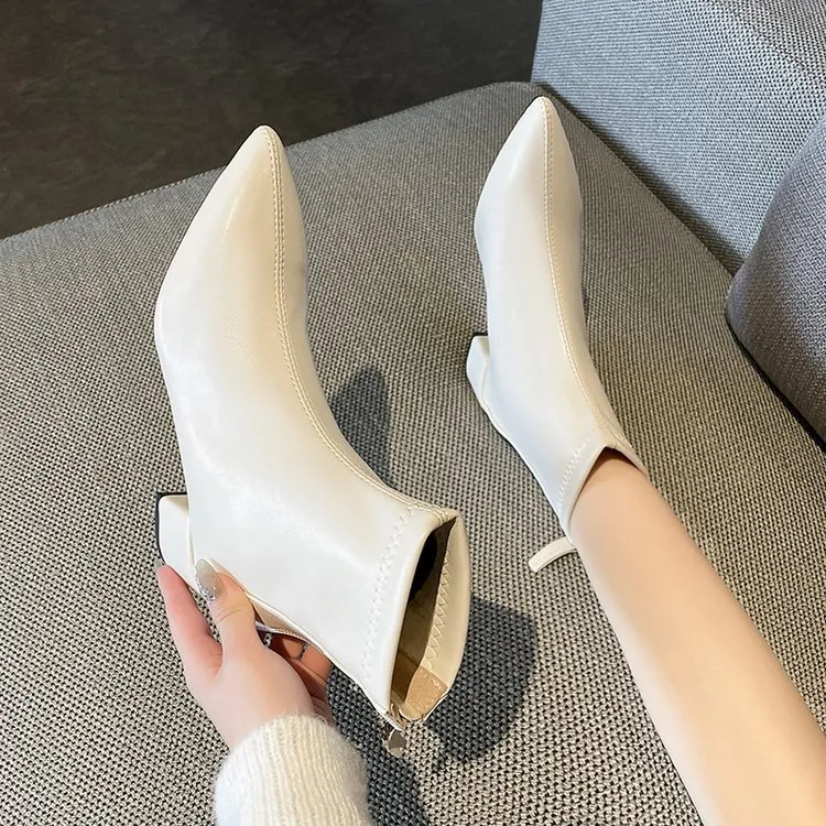 Women's Elegant Black Soft Leather High Heel Pointed Toe Slimming Stretchy Knee-length Boots New Arrival Autumn/winter_voghion.com