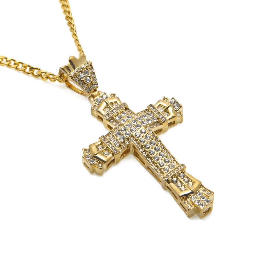 Diamant-Legierung Kreuz Anhänger Mode Herren Hip Hop Halskette Schmuck_voghion.com