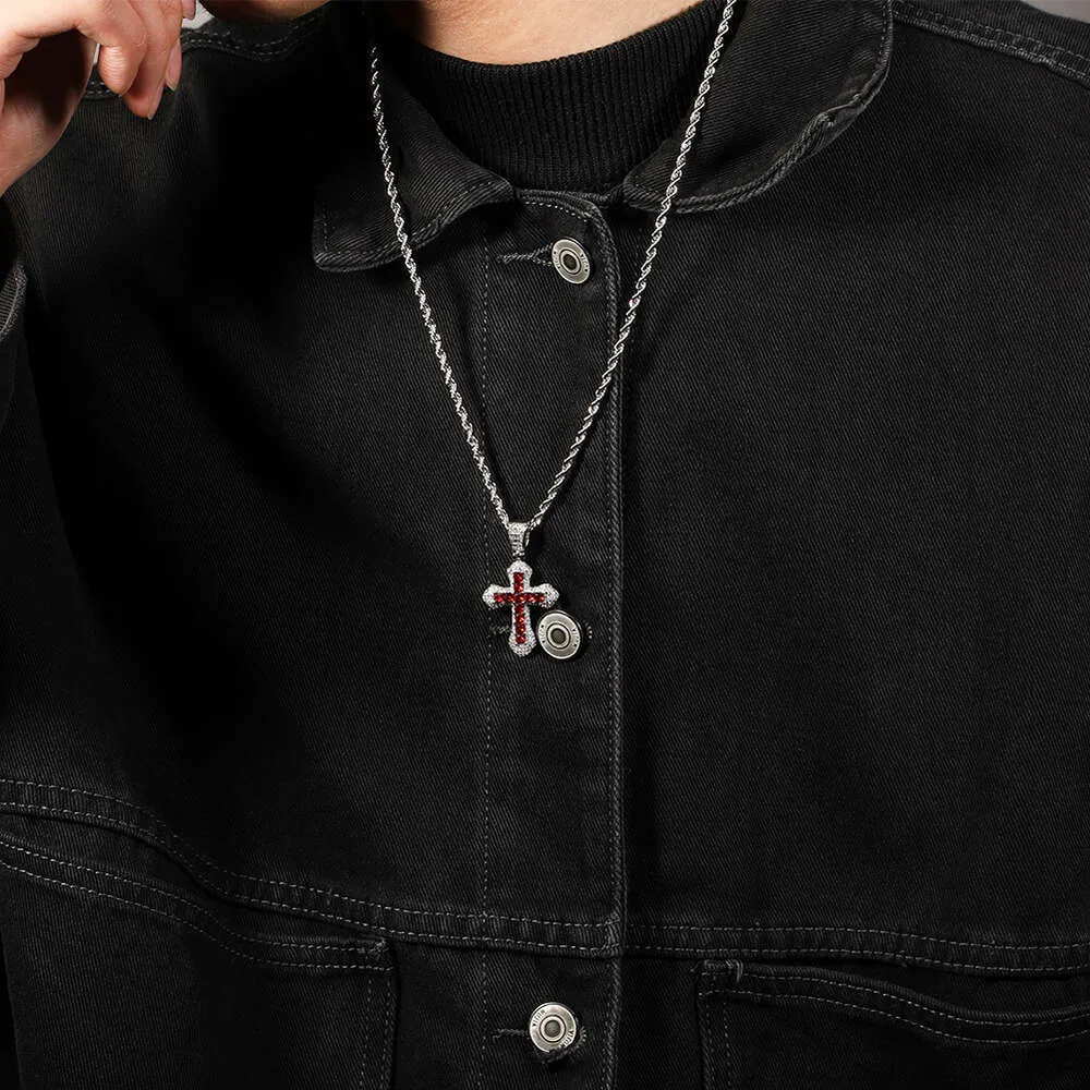 Nuova collana con croce blu Hip Hop con diamanti e versatile maglione in argento Sterling con ciondolo a catena cubana intrecciata_voghion.com