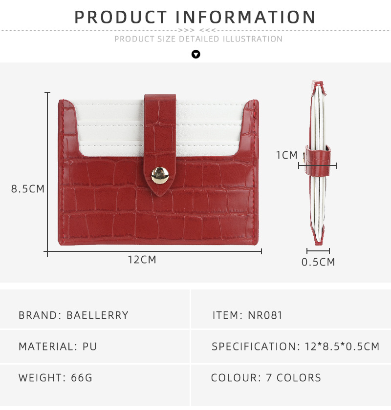 Baellerry Card Holder Women's New Crocodile Pattern Multi Card Slot Thin Buckle Card Holder Color Matching Mini Credit Card Holder_voghion.com
