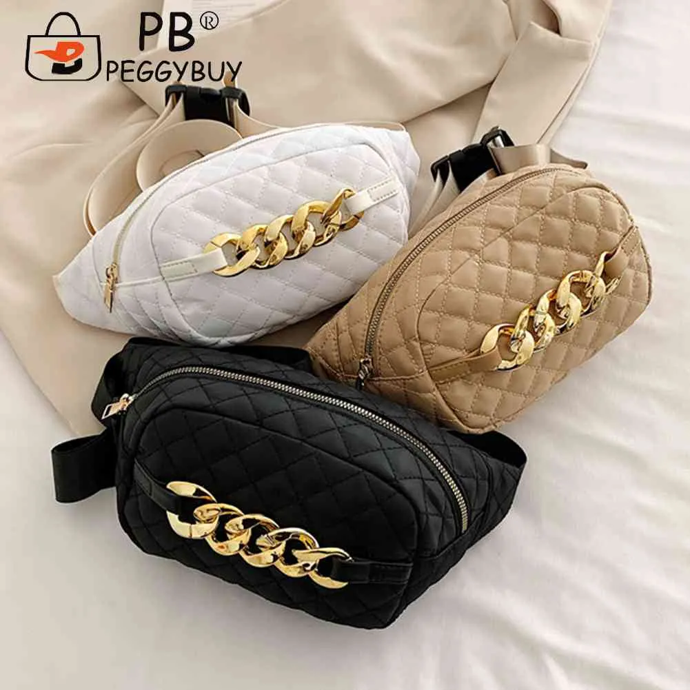 Bolsa tiracolo acolchoada com corrente grossa, casual, alça ajustável, simples e portátil para fim de semana_voghion.com